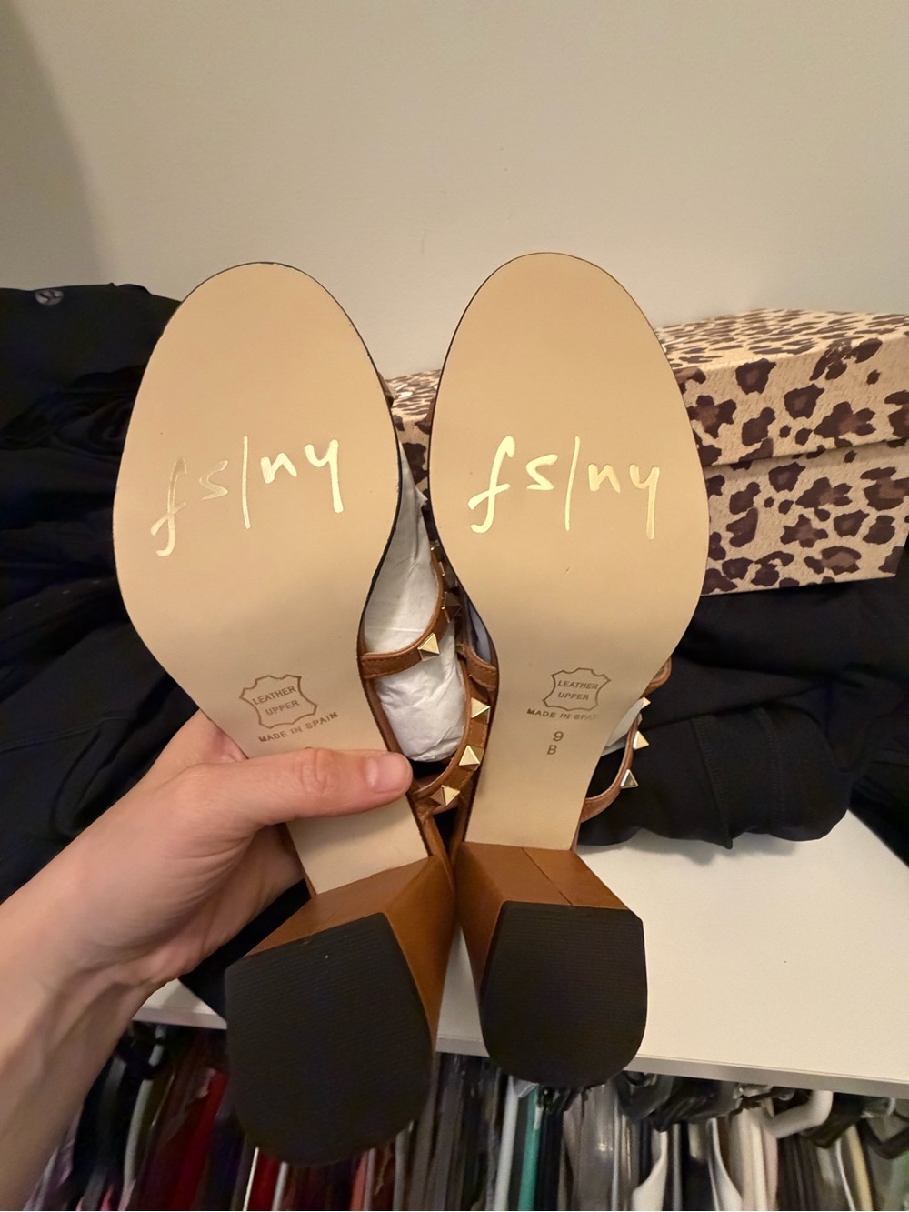French Sole Foster Studded Block Heel Sandals in Cognac Leather - Picture 3 of 5